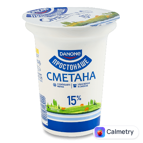 Сметана Простонаше 15%, стакан, 300г