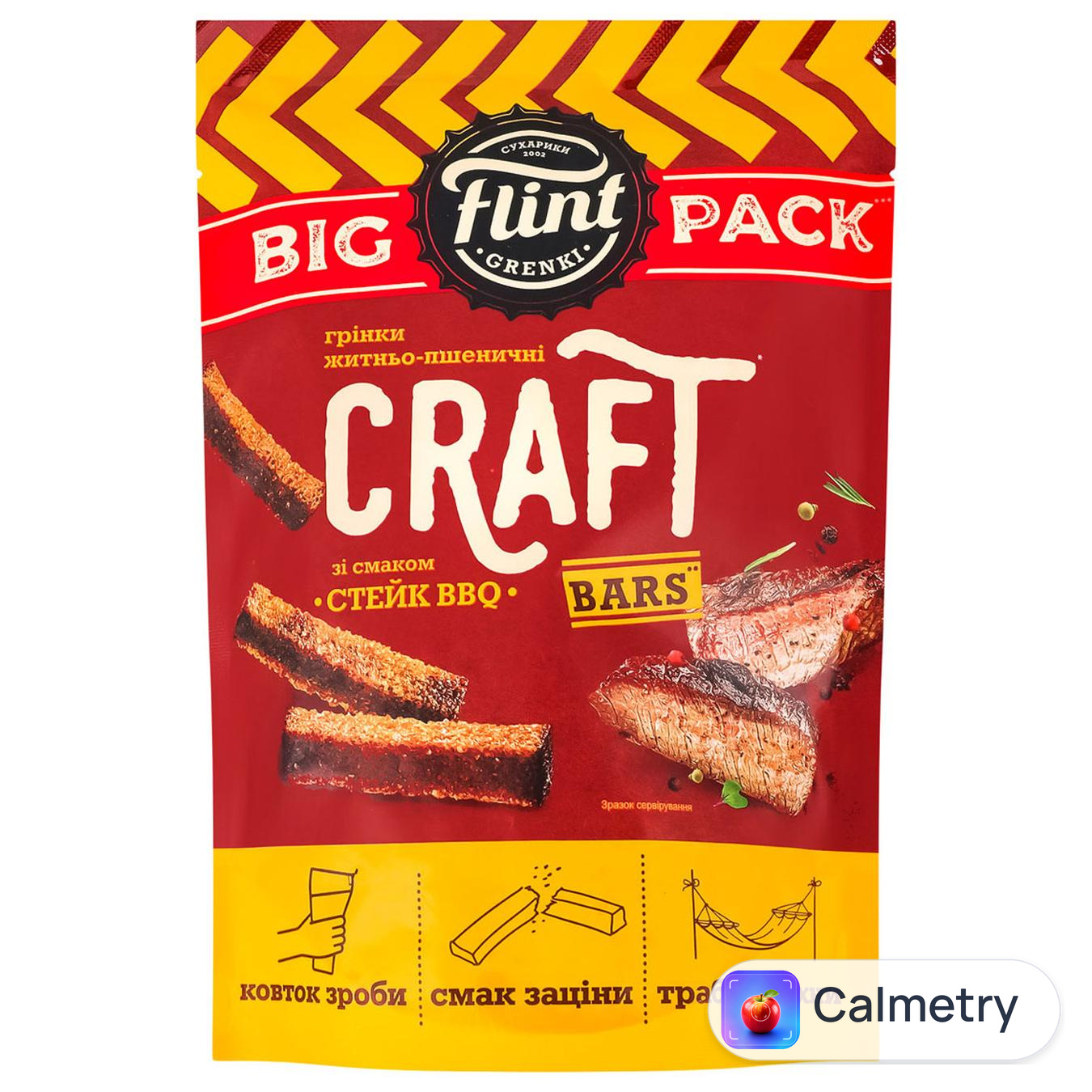 Грінки Flint Craft Bars житньо-пшеничні зі смаком Стейк BBQ 120г — фото продукту