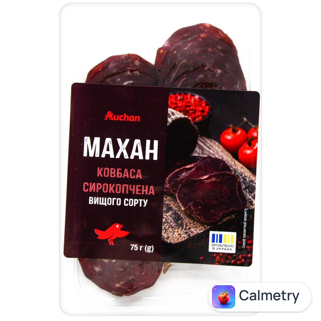 Ковбаса Auchan Махан по-татарськи сирокопчена вищий сорт нарізка 75г