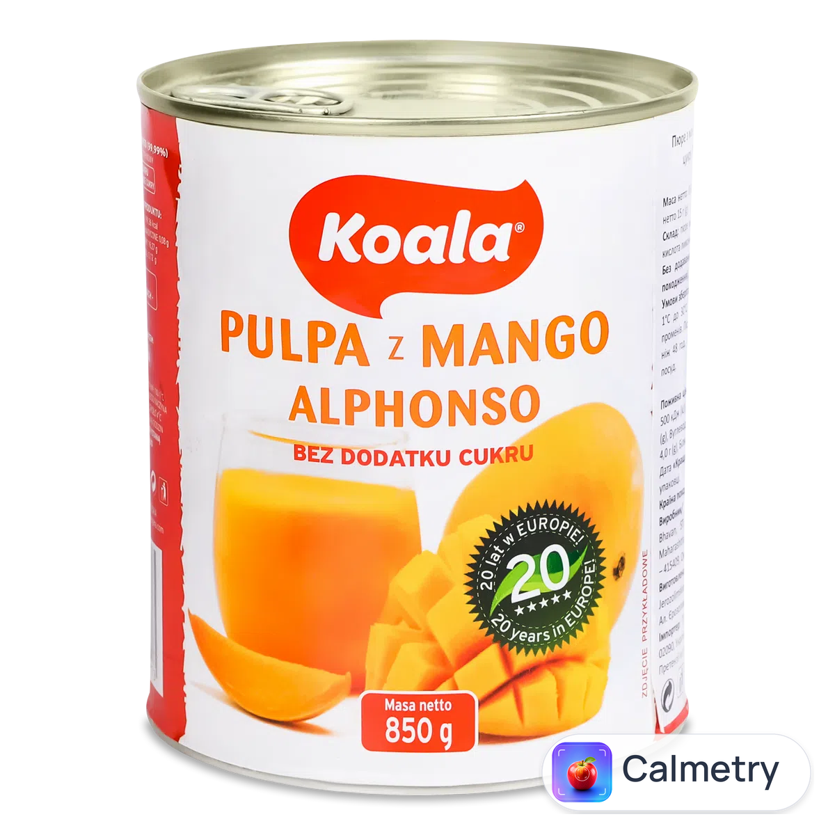 Пюре Koala з манго без цукру сорту Альфонсо 850г
