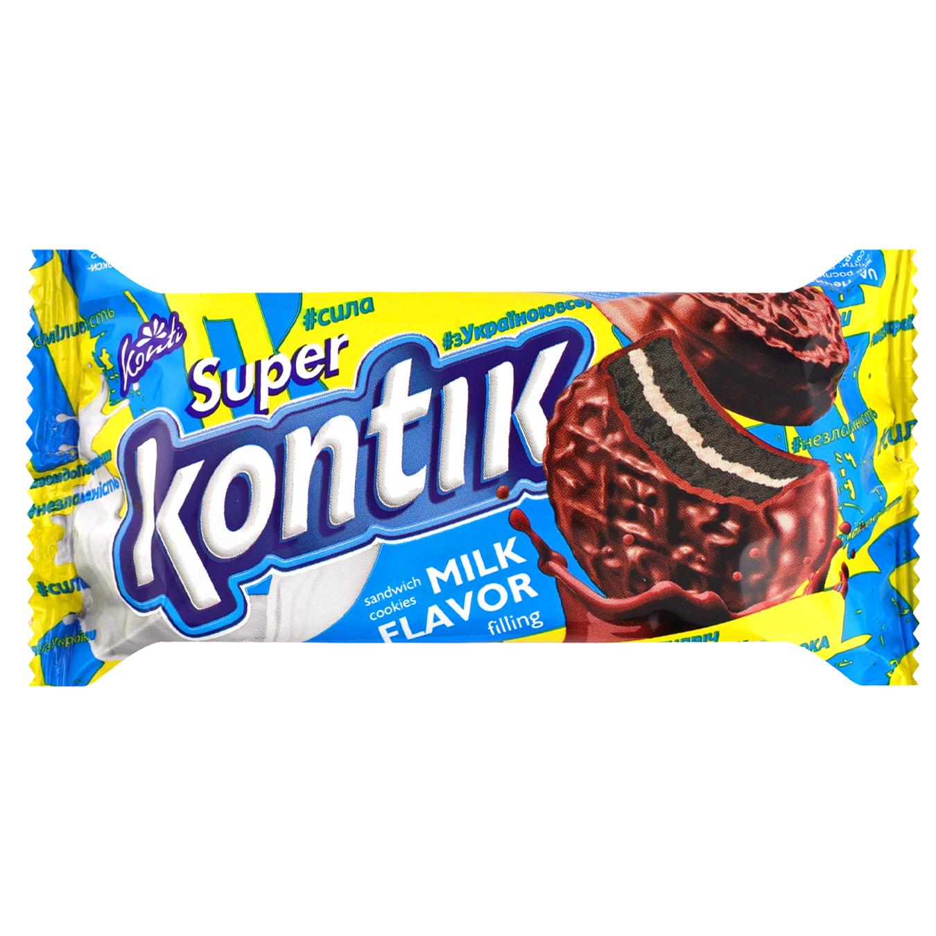 Печиво-сендвіч Konti Super Kontik зі смаком молока в глазурі 90г — фото продукту