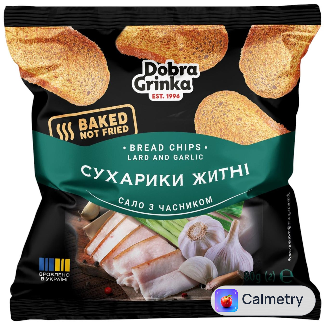 Сухарики Dobra Grinka Сало з часником 80г — фото продукту