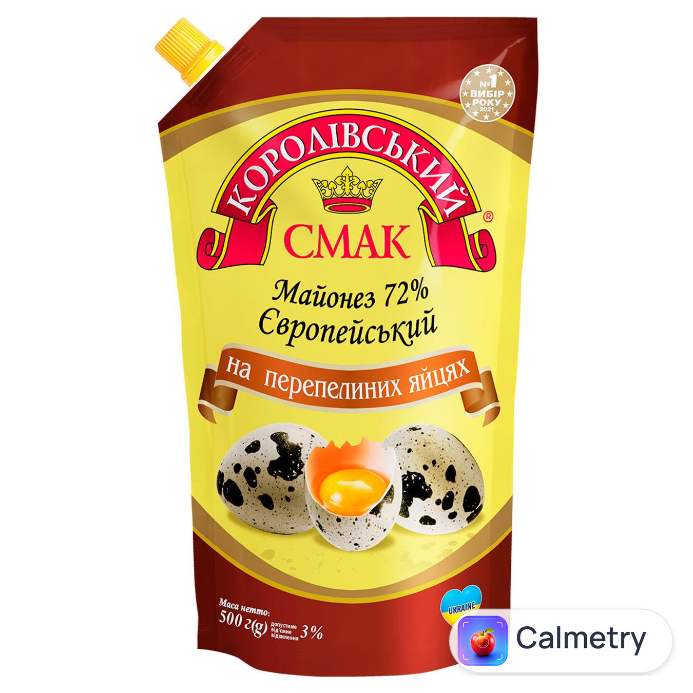 Майонез Королівський Смак Європейський на перепелиних яйцях 72% 500г — фото продукту