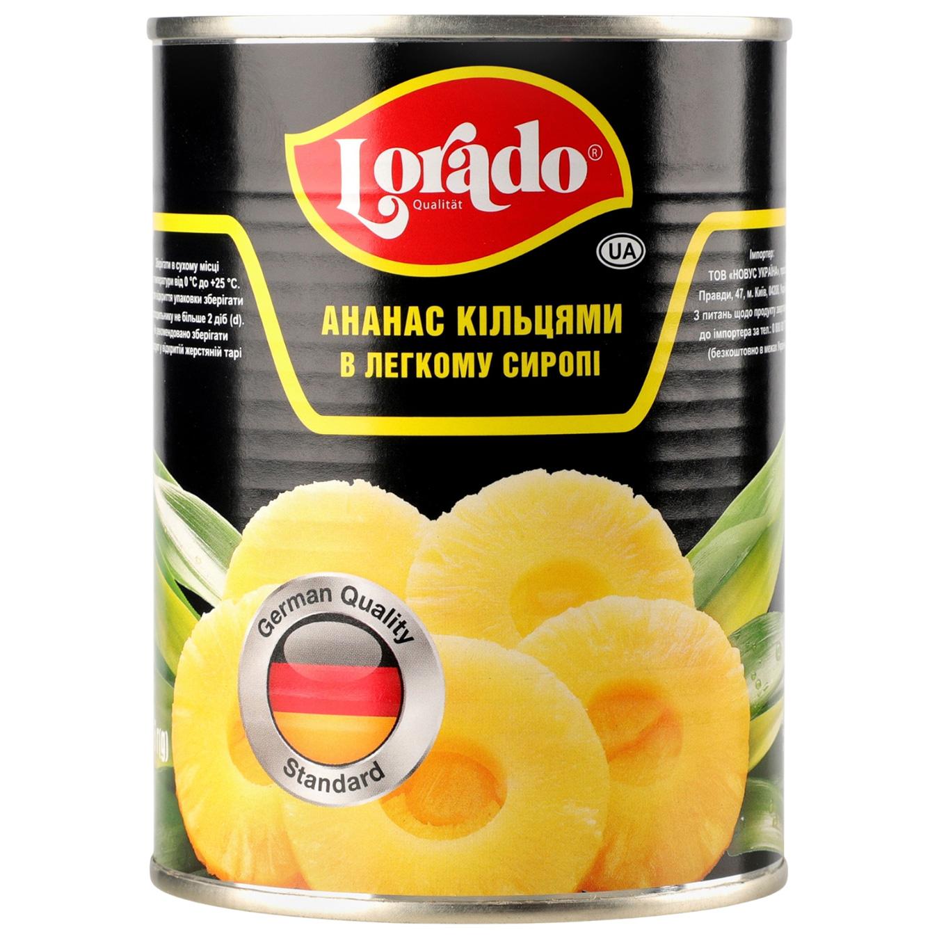 Ананаси Lorado кільцями у легкому сиропі с/б 580мл — фото продукту