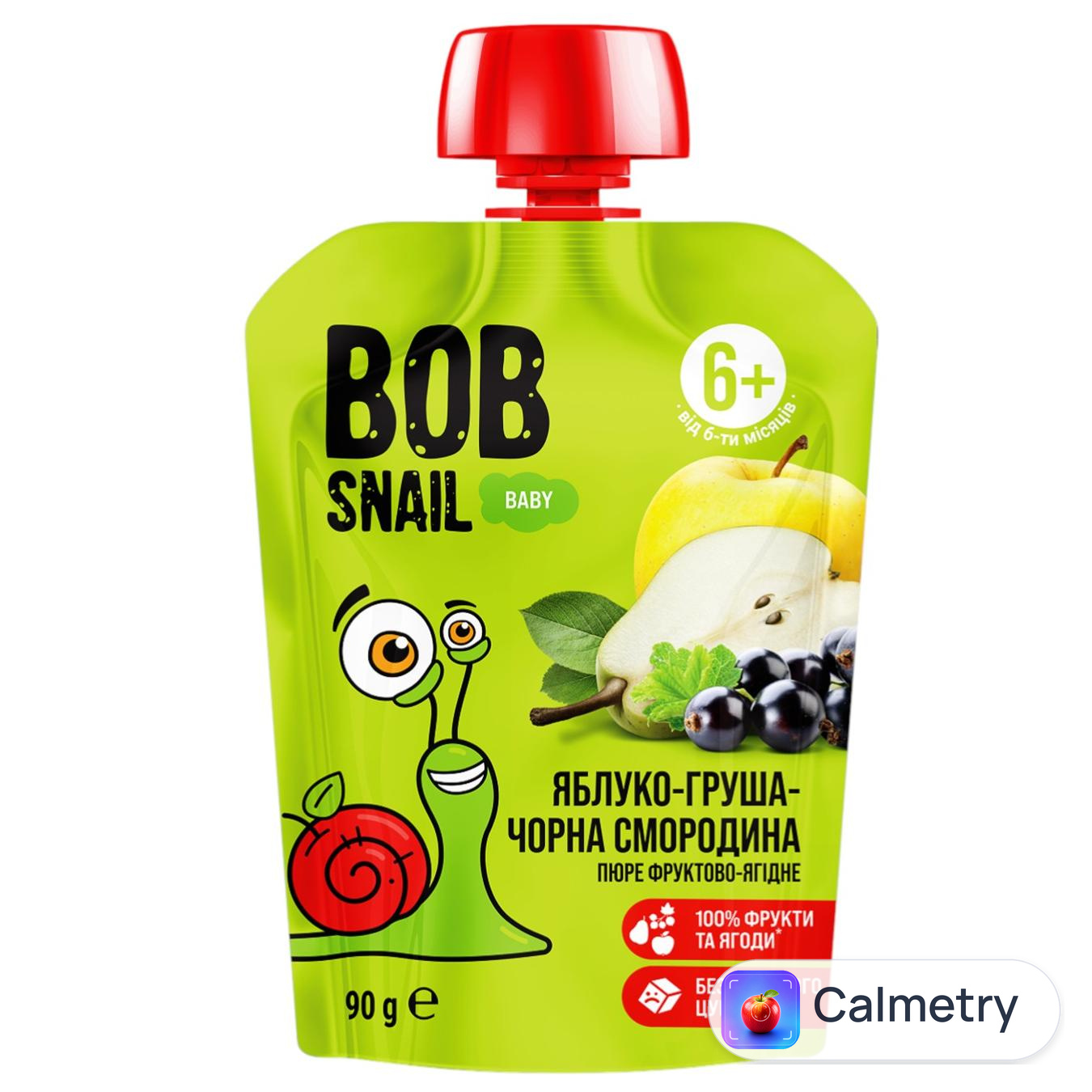Пюре Bob Snail Яблуко-груша-чорна смородина 90г — фото продукту