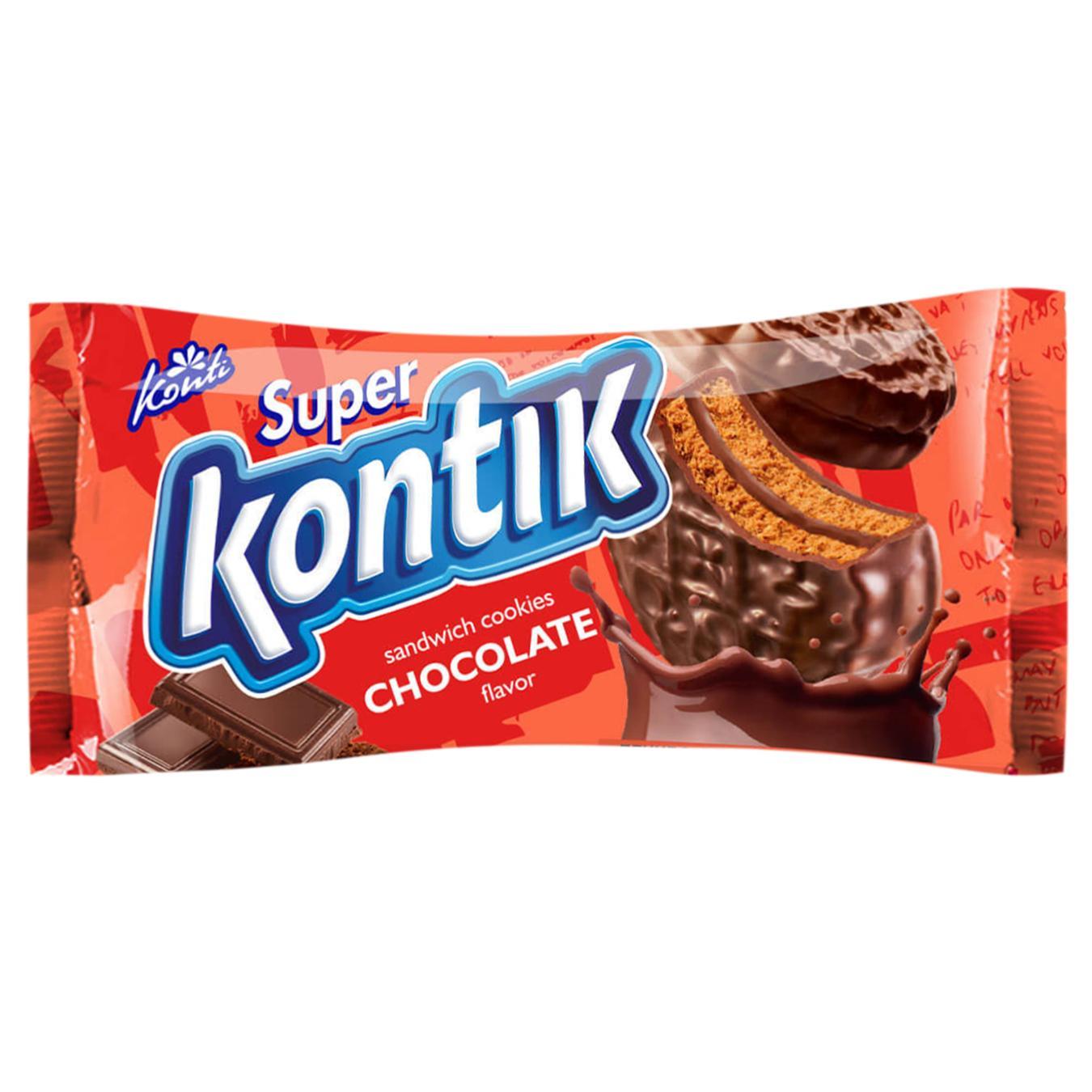Печиво-сендвіч Konti Super Kontik зі смаком шоколаду в глазурі 90г — фото продукту