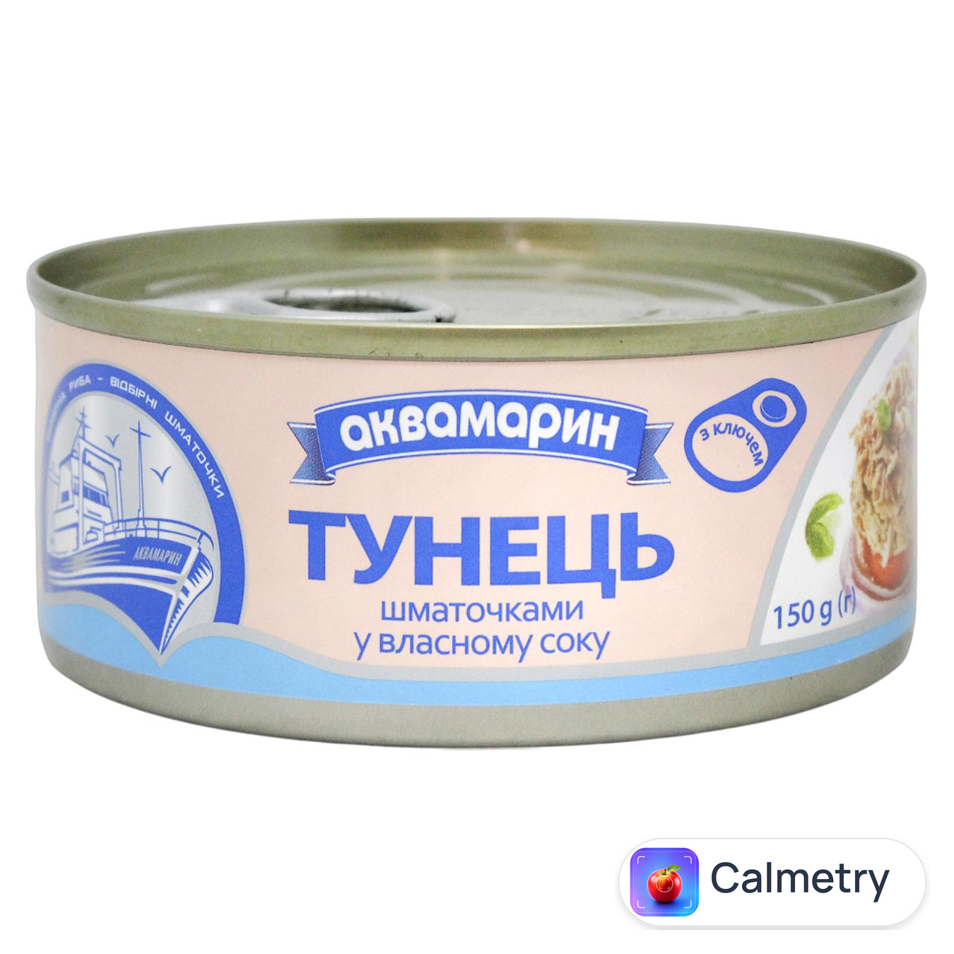 Тунець Аквамарин шматочками у власному соку 150г — фото продукту