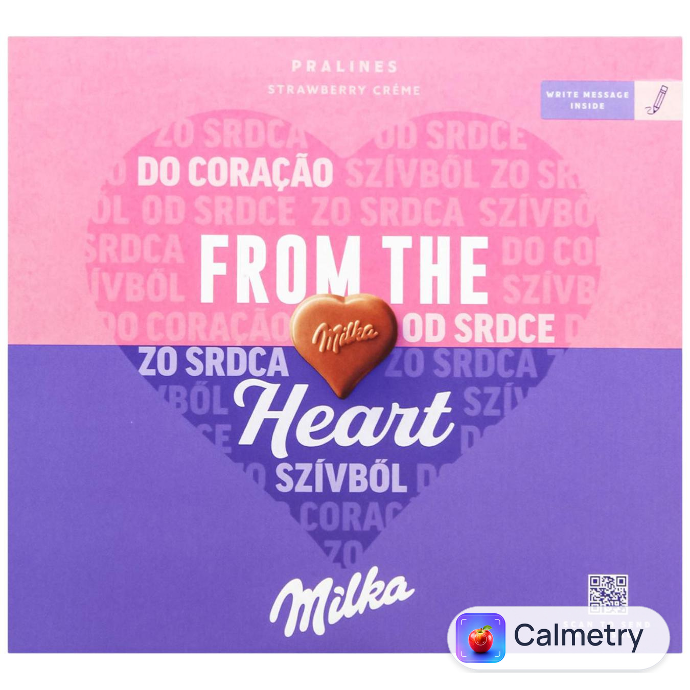 Цукерки з молочного шоколаду Milka кремово-полунична начинка 110г — фото продукту