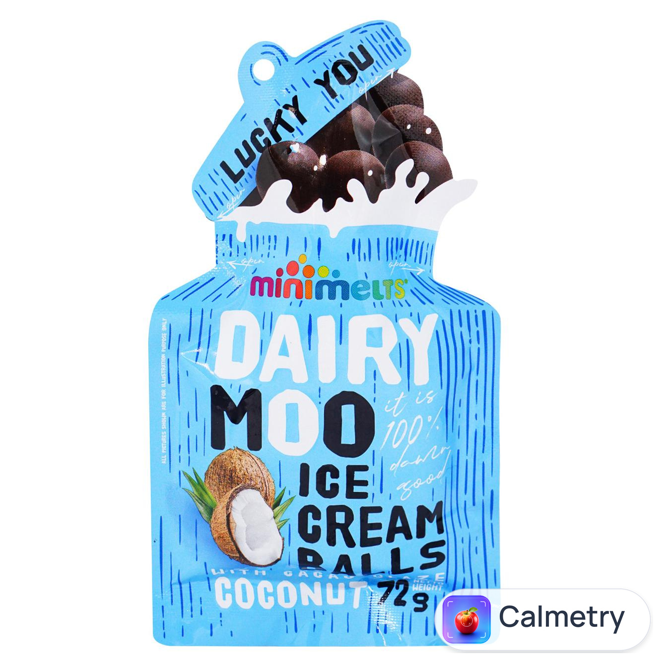 Морозиво-кульки Mini Melts Dairy Moo Кокос з какао глазур'ю 72г — фото продукту