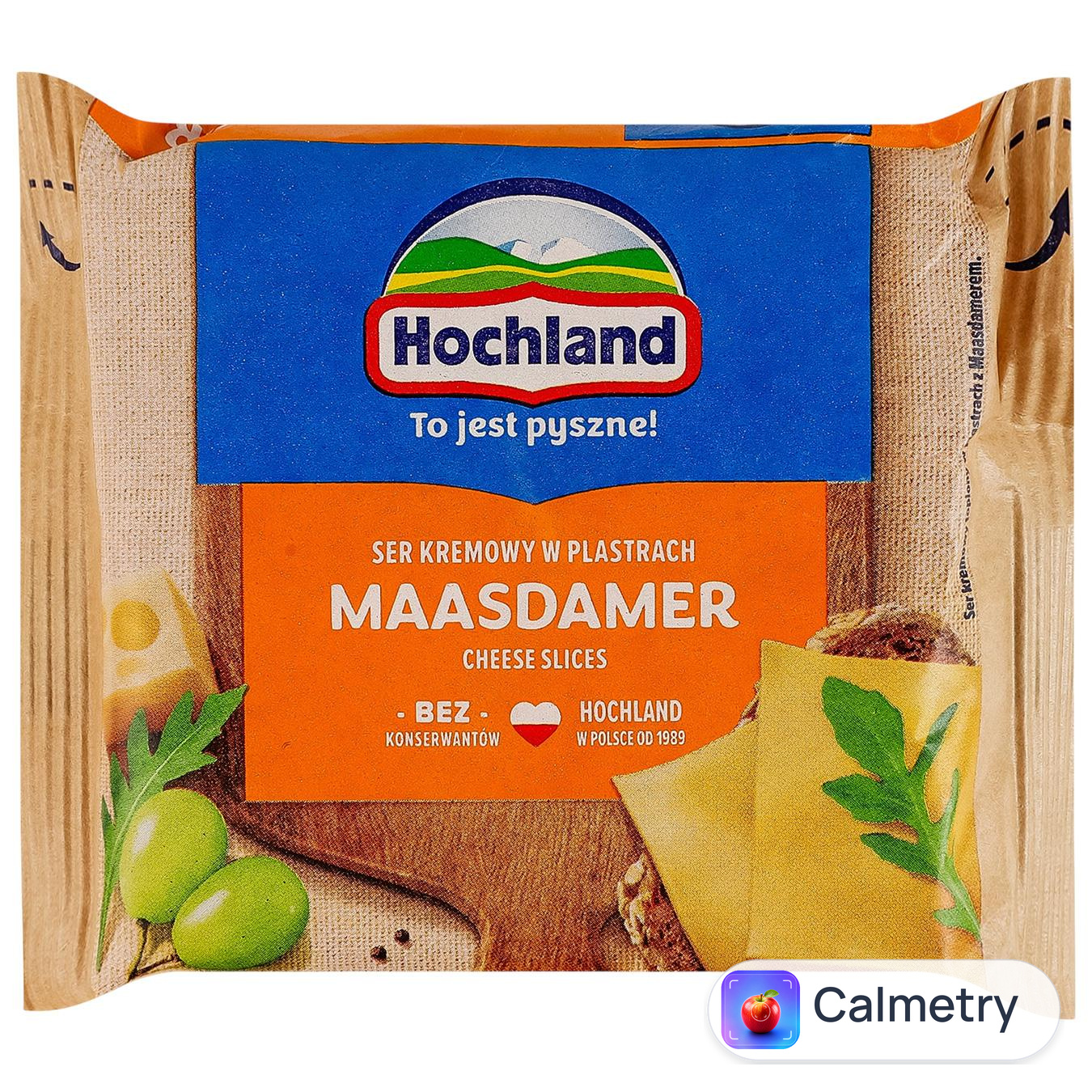 Сир плавлений Hochland Маасдамер скибочками 40% 130г — фото продукту