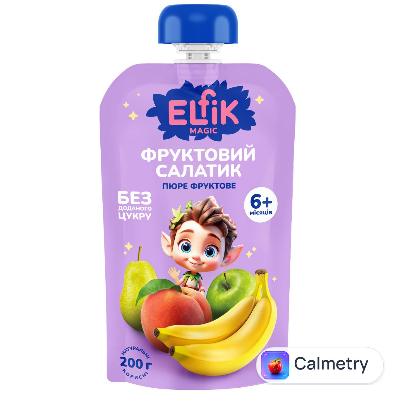Пюре Elfik Magic яблуко-груша-персик-банан з 6 місяців 200г — фото продукту