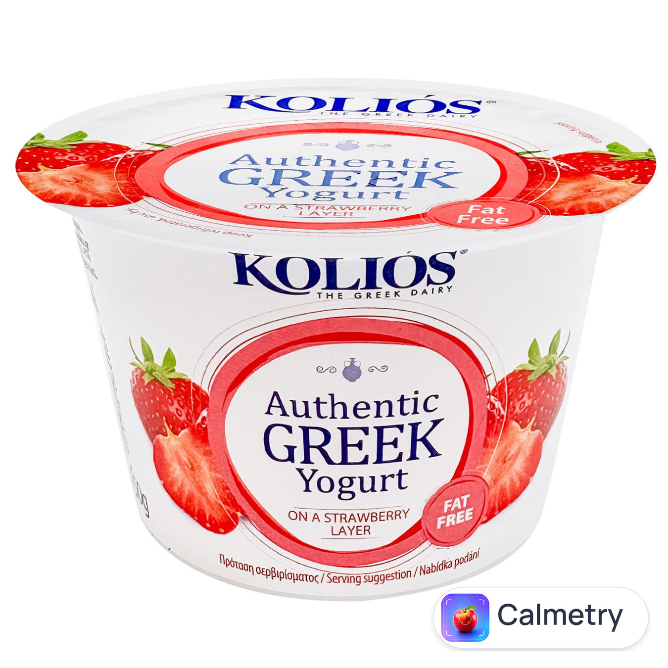 Йогурт Kolios Артизанський грецький з полуницею 0% 150г — фото продукту