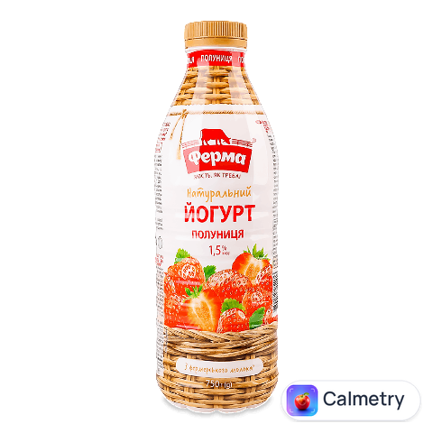 Йогурт Ферма Полуниця натуральний 1,5%, пляшка, 750г
