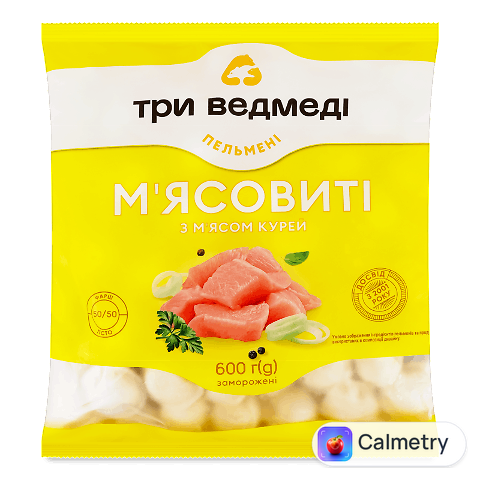 Пельмені Три ведмеді М'ясовиті з м'ясом курки, 600г