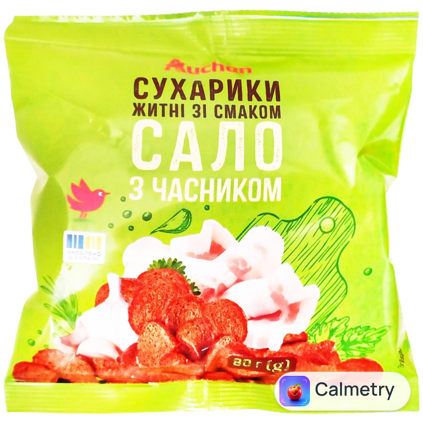 Сухарики Auchan житні зі смаком Сало з часником 80г