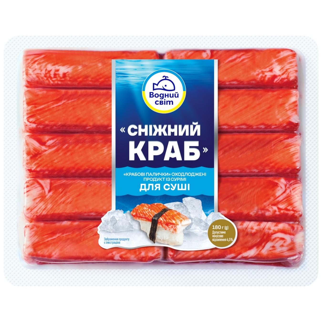 Крабові палички Водний Світ Снiжний краб для суші охолоджені 180г — фото продукту