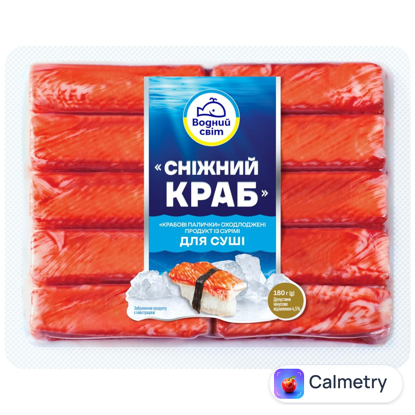 Крабові палички Водний Світ Снiжний краб для суші охолоджені 180г — фото продукту