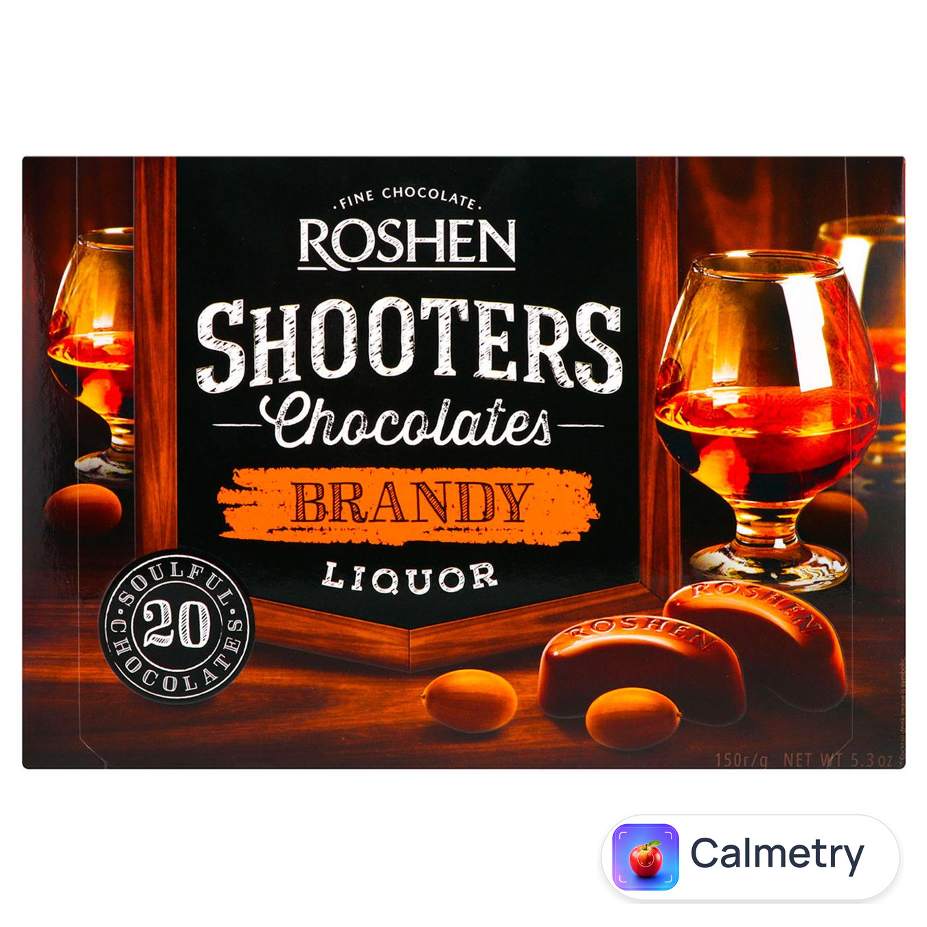 Цукерки Roshen Shooters шоколадні з бренді-лікером 150г — фото продукту