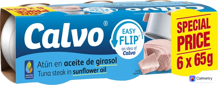 Упаковка тунця Calvo Easy Flip в соняшниковій олії 65 г x 6 шт