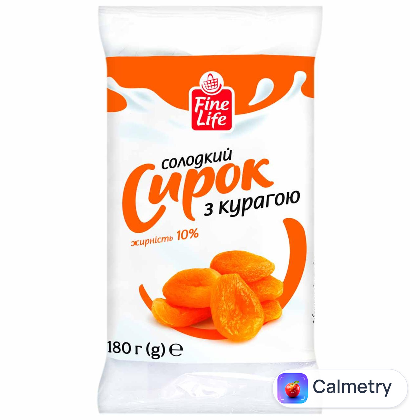 Сирок Fine Life солодкий з курагою 10% 180г — фото продукту