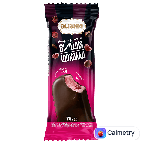 Морозиво Blissini вишня шоколад в конд глазурі 10%, 75г