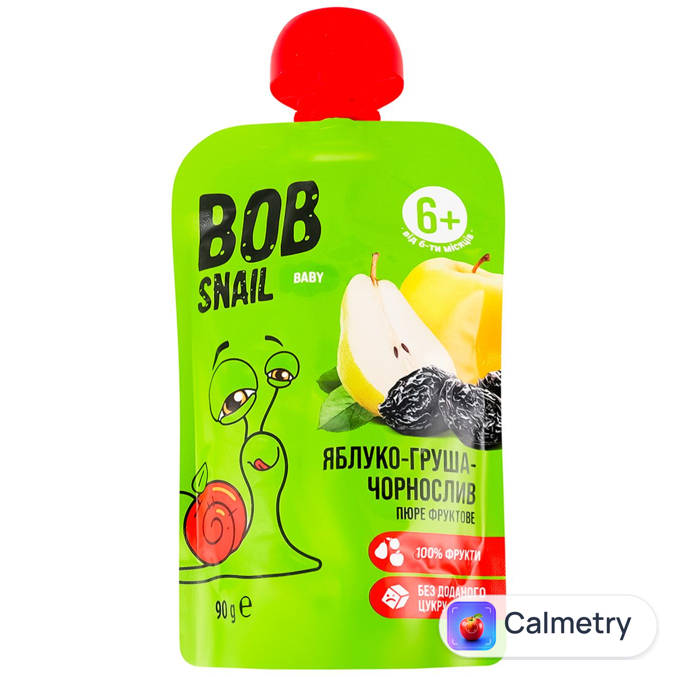 Пюре фруктове Bob Snail Яблуко-груша-чорнослив 90г — фото продукту