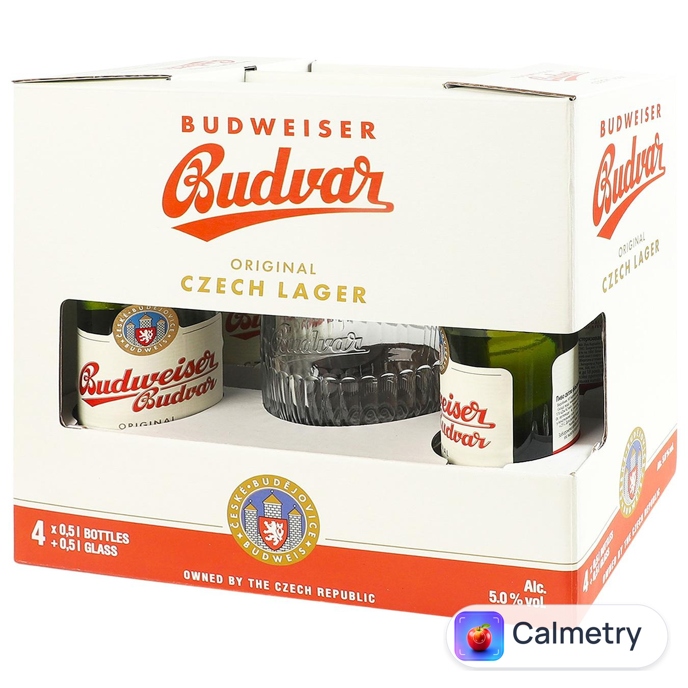 Набір Пиво Budweiser світле 5% 4шт*0,5л + Келих 0,5л — фото продукту