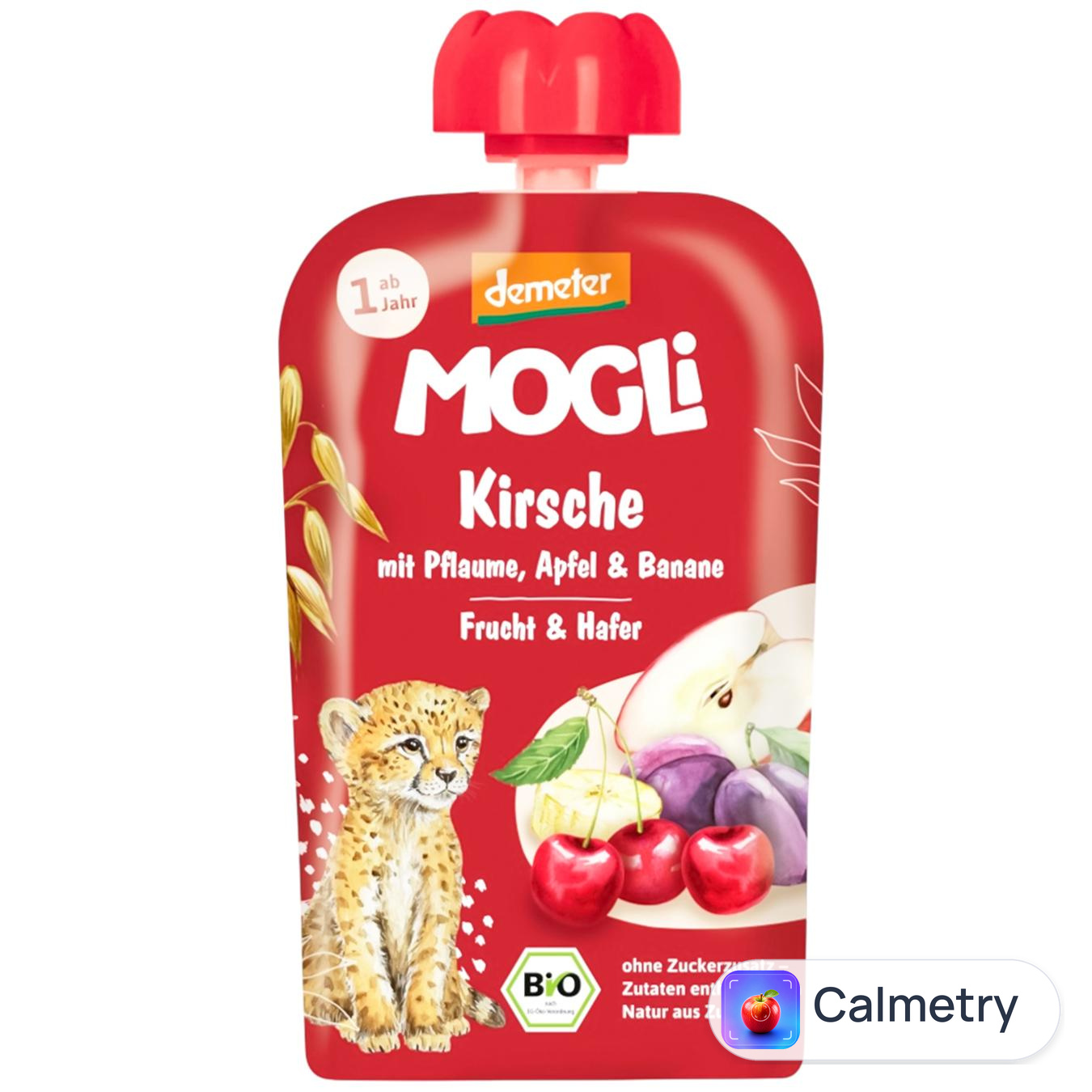 Пюре фруктове Mogli Яблуко, слива, банан, вишня та овес 100г