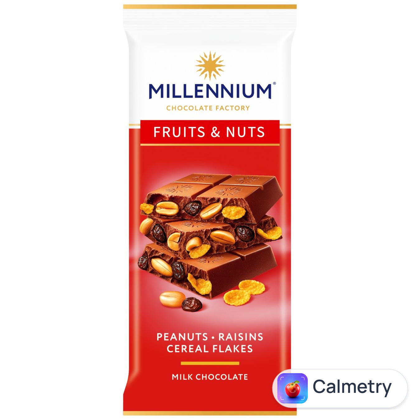 Шоколад молочний Millennium Fruits&Nuts з арахісом, родзинками, злаковими пластівцями та мигдалем 90г