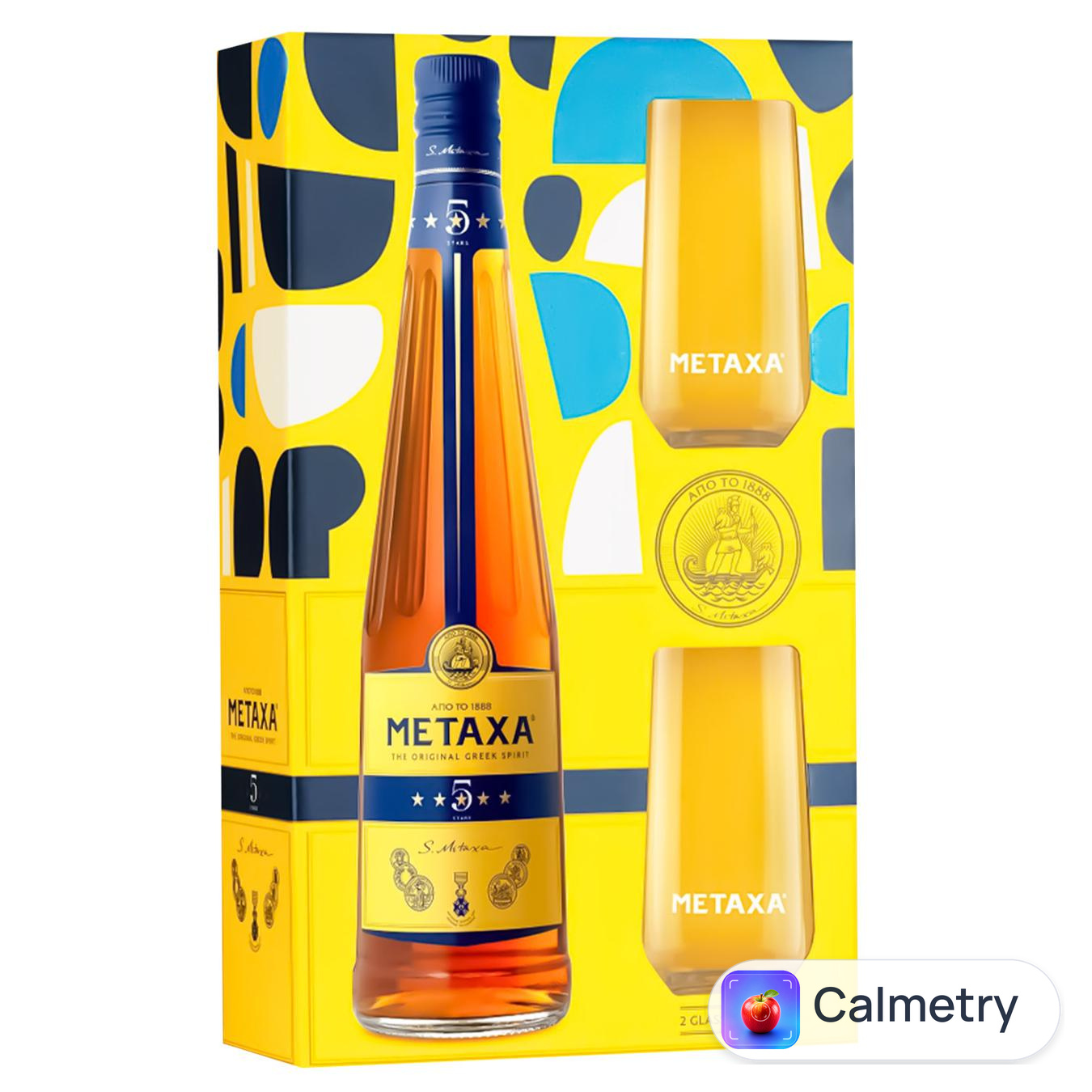 Напій кон'ячний Metaxa 5років 38% 0,7л + 2 стакани