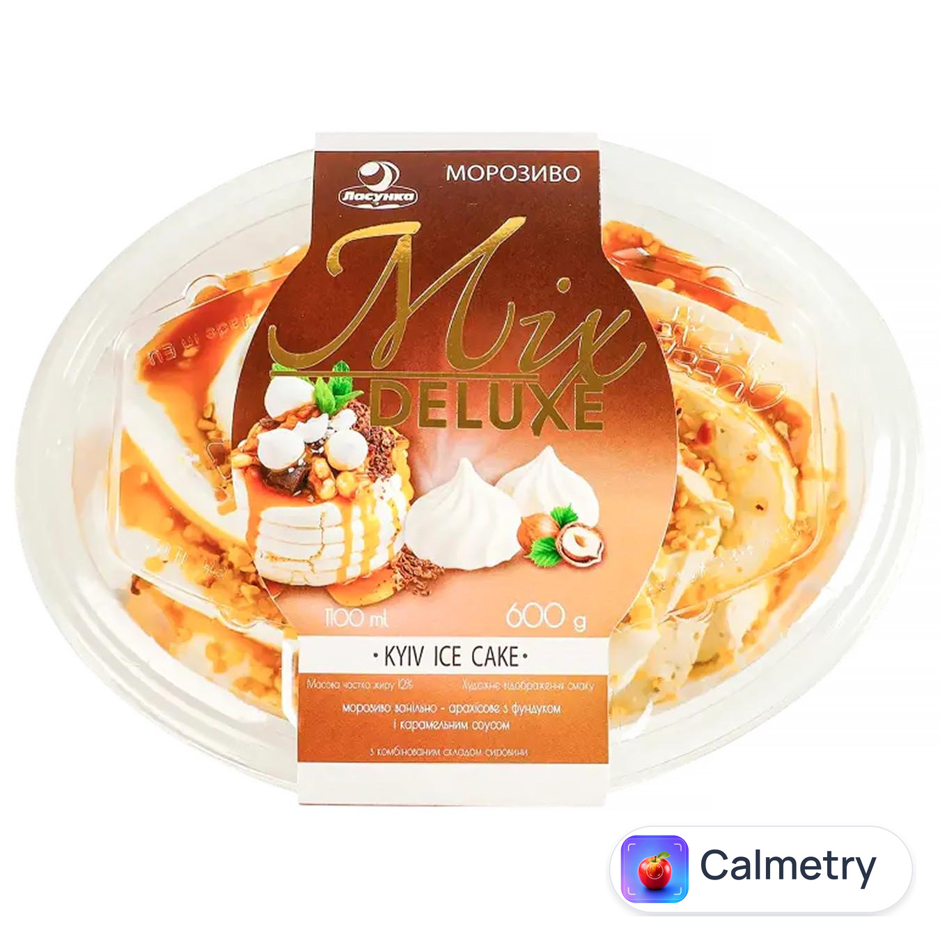Морозиво Ласунка Mix Deluxe Kyiv Ice Cake з фундуком і карамельним соусом 600г