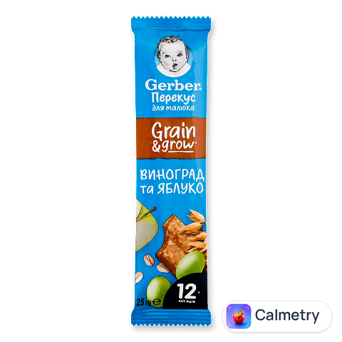 Батончик Gerber злаковий з яблуком та виноградом, 25г