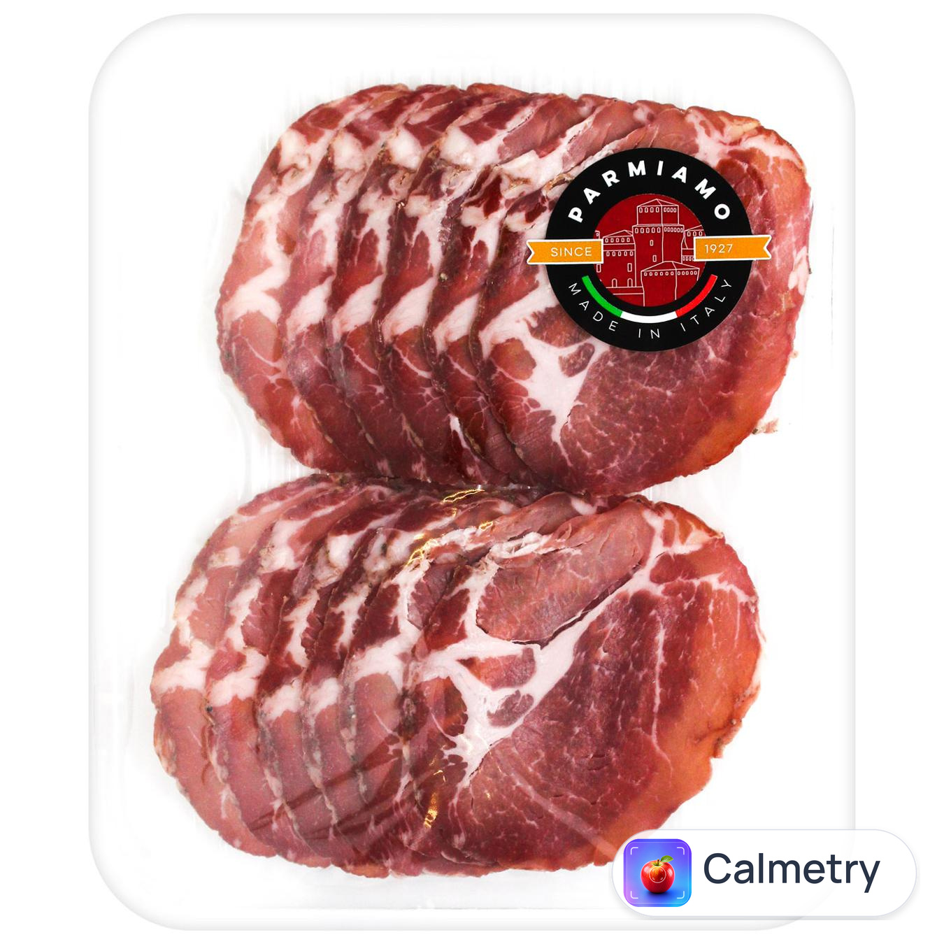 Шийна частина свиняча Parmiamo Коппа в’ялена з прянощами нарізка 100г — фото продукту
