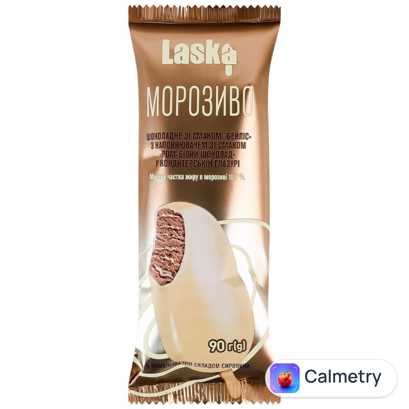 Морозиво Laska зі смаком Бейліс з наповнювачем ром-білий шоколад 90г