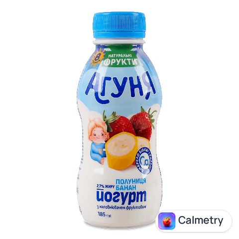 Йогурт «Агуня» полуниця-банан з пробіо-вітамінами 2,7%, пляшка, 185г