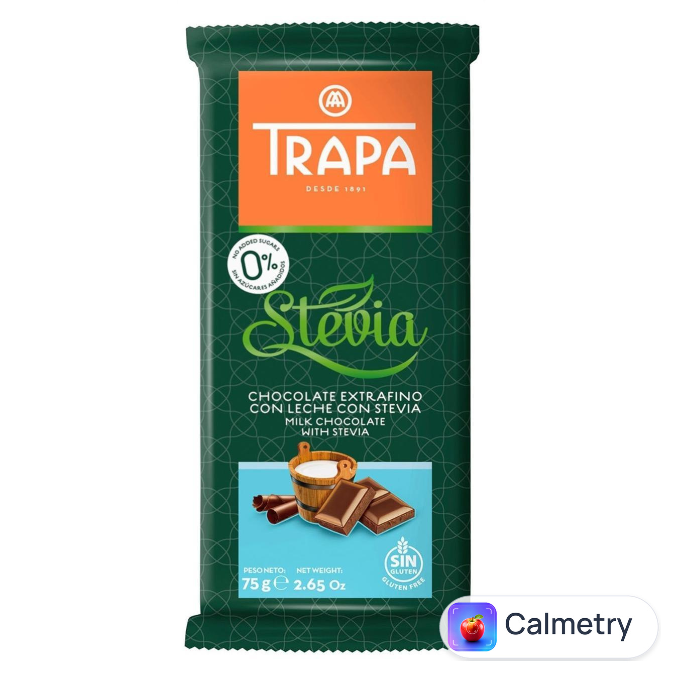 Шоколад молочний Trapa Stevia без цукру 75г — фото продукту