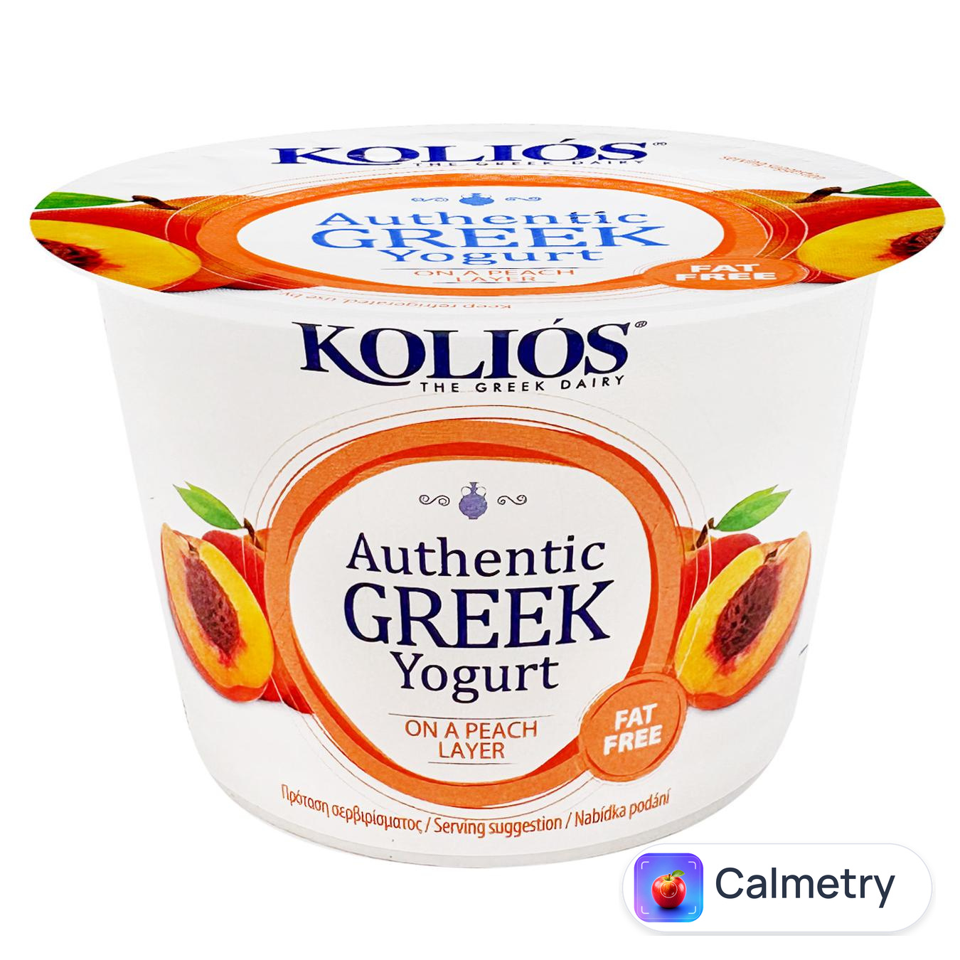 Йогурт Kolios Артизанський грецький з персиком 0% 150г — фото продукту