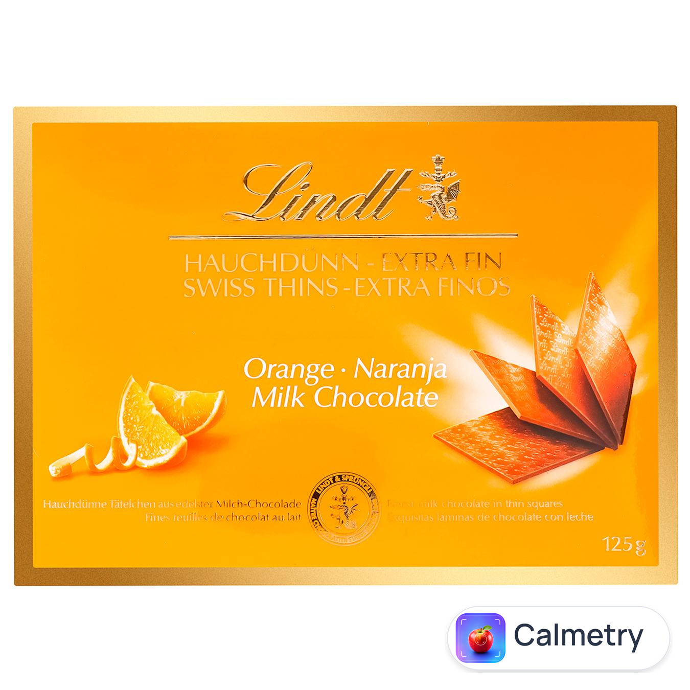 Шоколад молочний Lindt зі смаком апельсина в тонких пластинках 125г — фото продукту