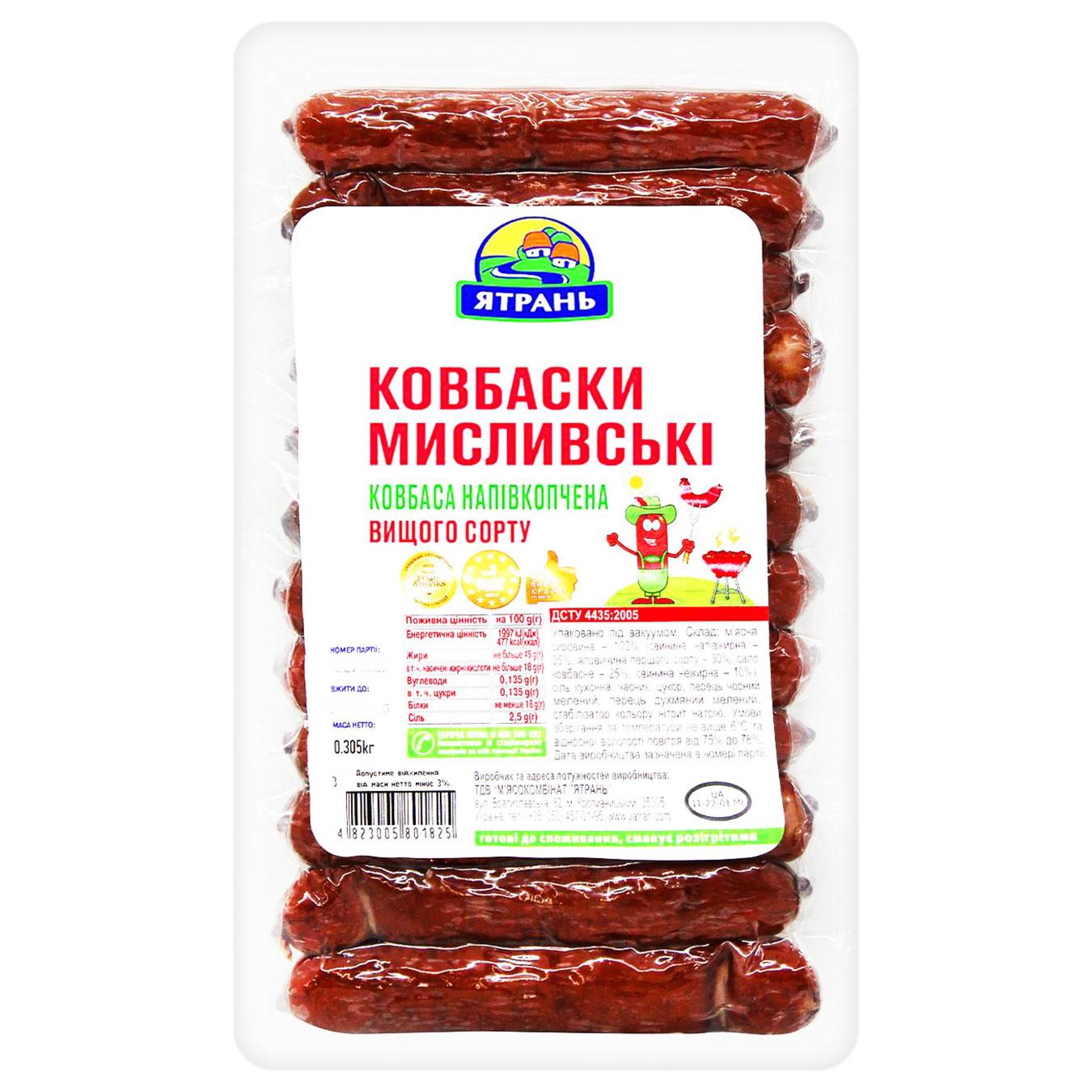 Ковбаски Ятрань Мисливські напівкопчені вищий сорт 305г — фото продукту