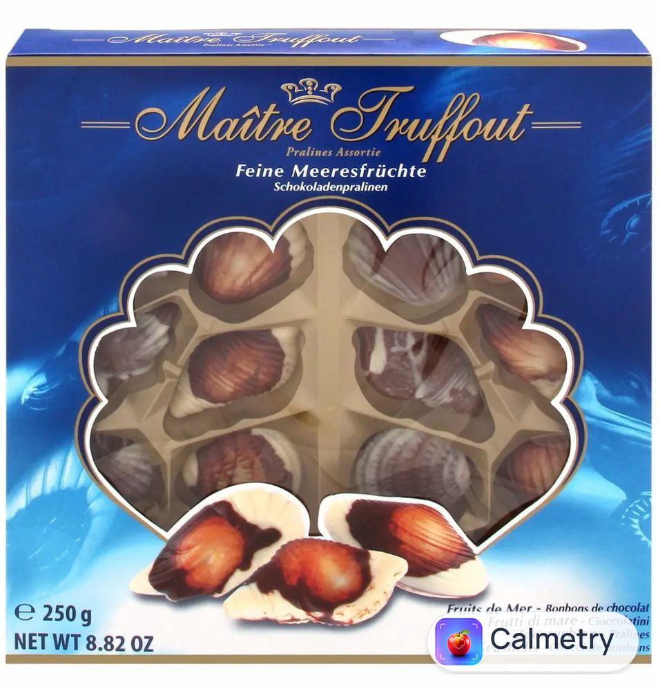 Цукерки шоколадне праліне Мушлі 250г (синя кор.) Maitre Truffout
