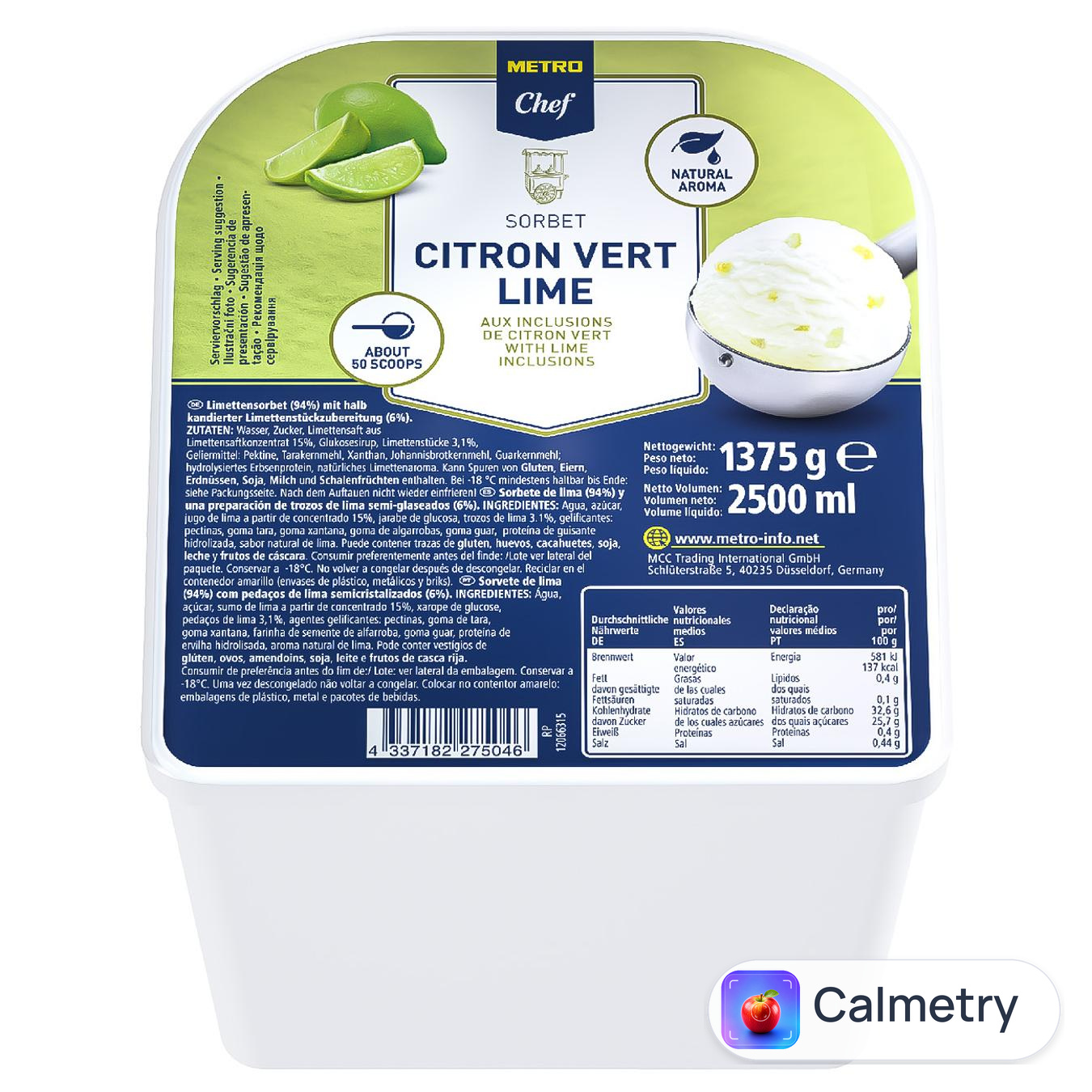 Сорбет Metro Chef лаймовий зі шматочками лайма 1375г 2500мл — фото продукту