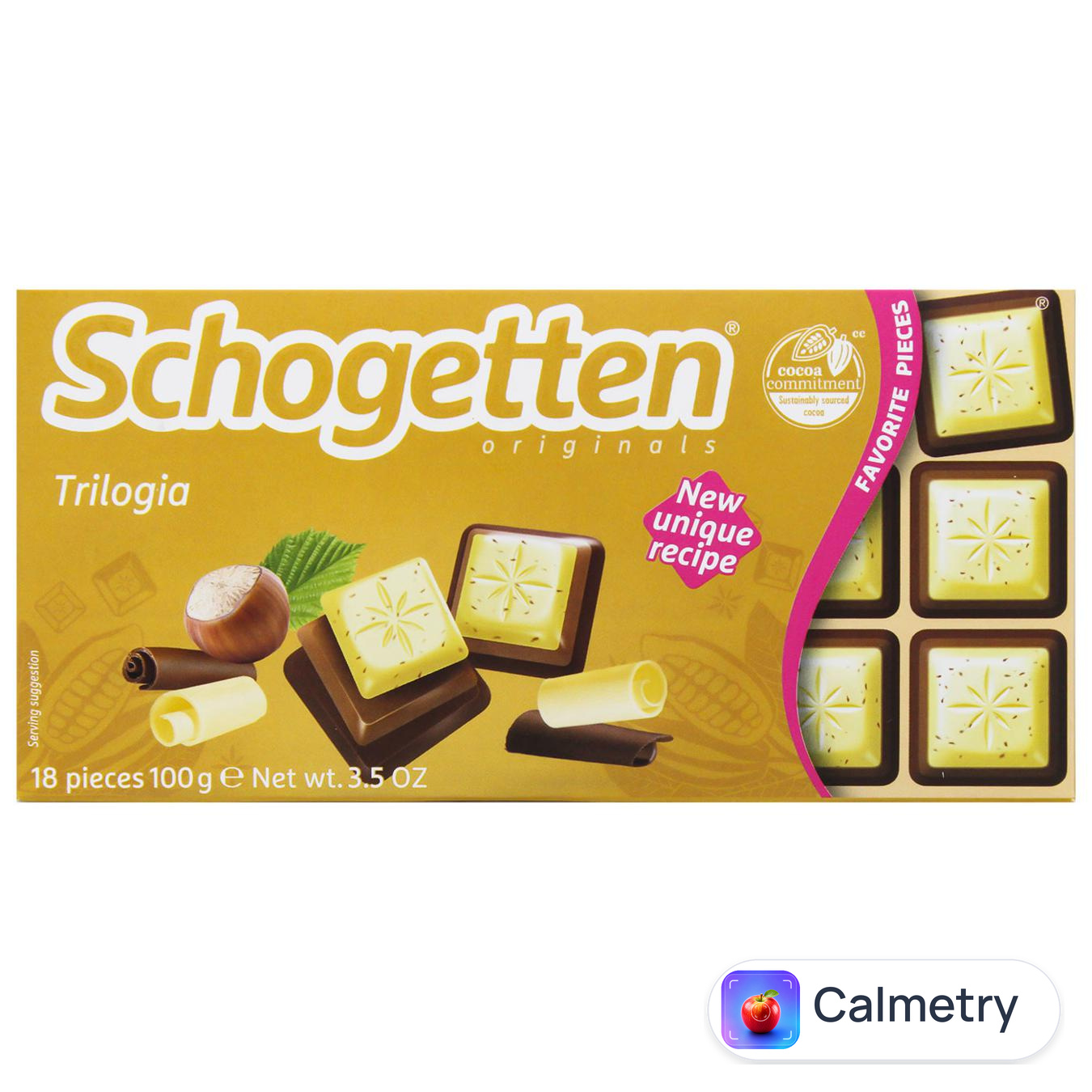 Шоколад білий Schogetten Trilogia з фундуком та молочним шоколадом 100г — фото продукту