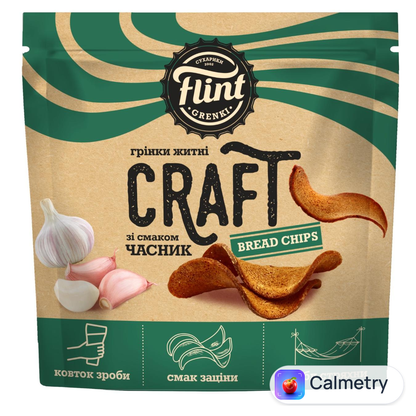 Грінки Flint Craft хвилясті зі смаком часнику 80г