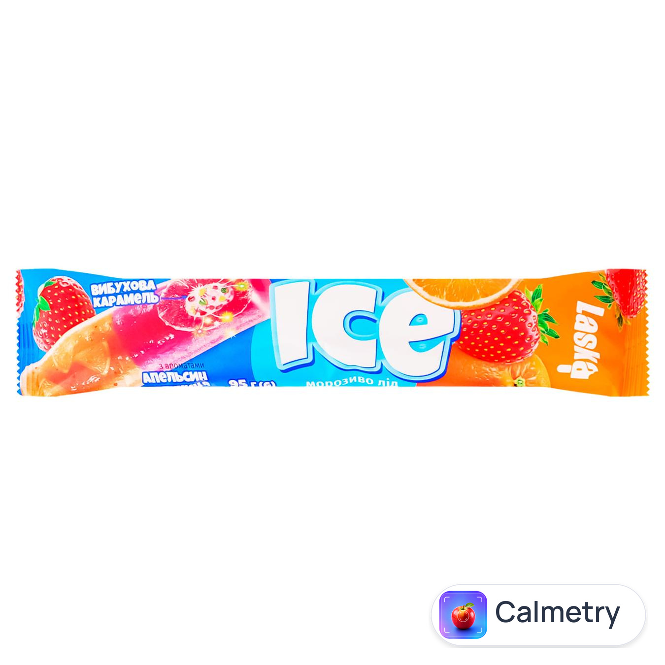 Морозиво Laska Ice з ароматами полуниці, апельсина та вибуховою карамеллю 95г