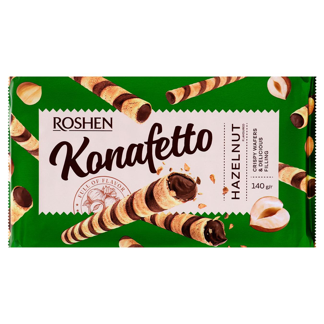 Трубочки вафельні Roshen Konafetto з горіховою начинкою 140г — фото продукту