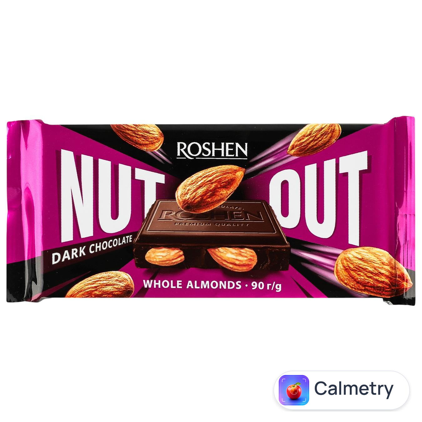 Шоколад чорний Roshen Nut Out з цілим мигдалем 90г — фото продукту