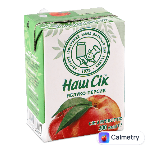 Сік «Наш Сік» яблучно-персиковий з м’якоттю, 0,2л
