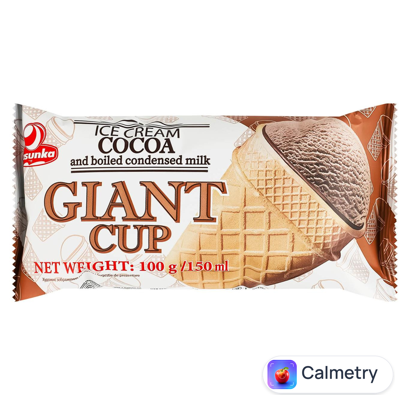 Морозиво Ласунка Giant Cup з какао та вареним згущеним молоком 12% 100г — фото продукту