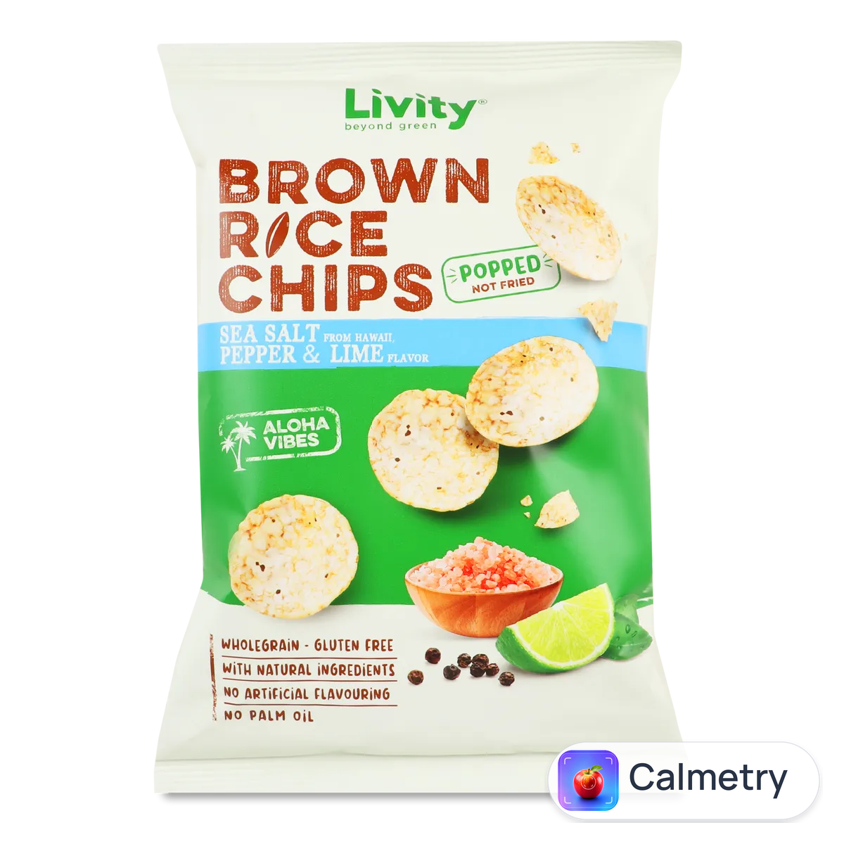 Чипси Livity рисові з морською сіллю, чорним перцем та лаймом 60г