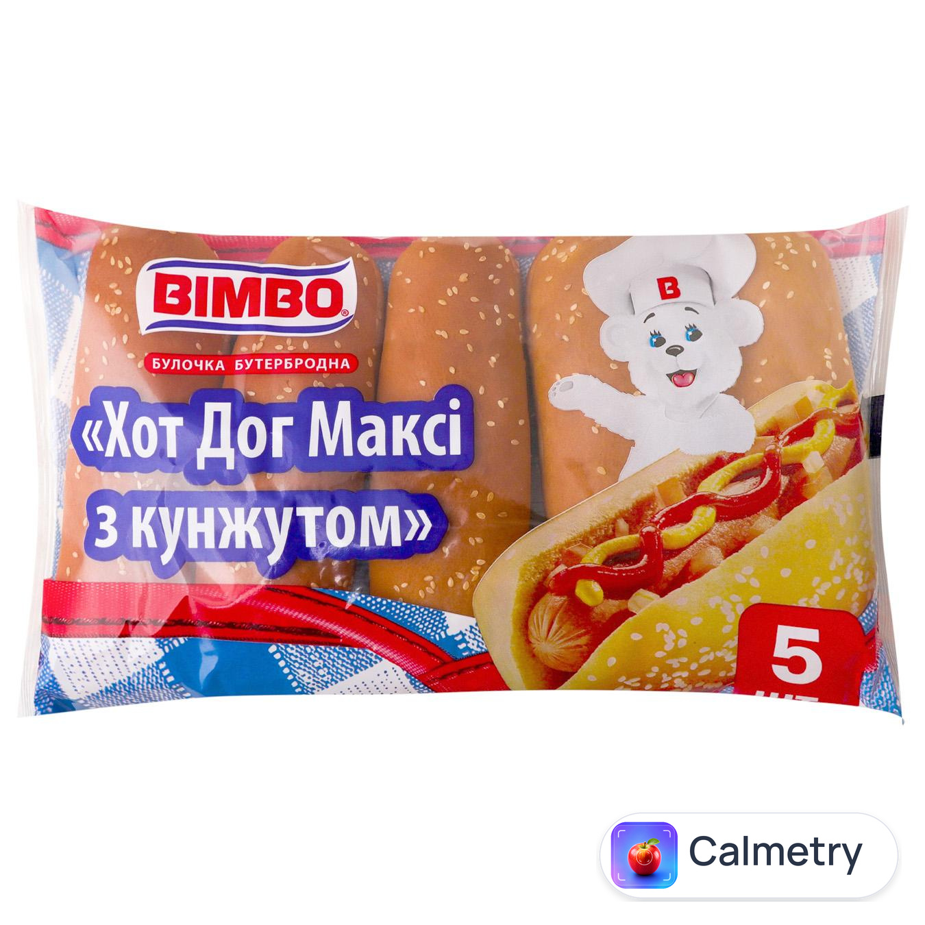 Булочка бутербродна Bimbo Хот-дог Максі з кунжутом 60г х 5шт — фото продукту